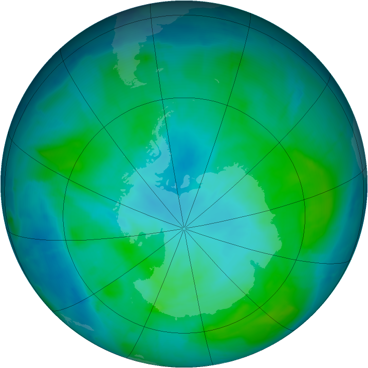 Antarctic ozone map for 27 January 2015